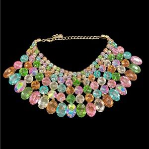 Bling Multi-Colored Jeweled Bib Collared Statement Costume Jewelry Necklace